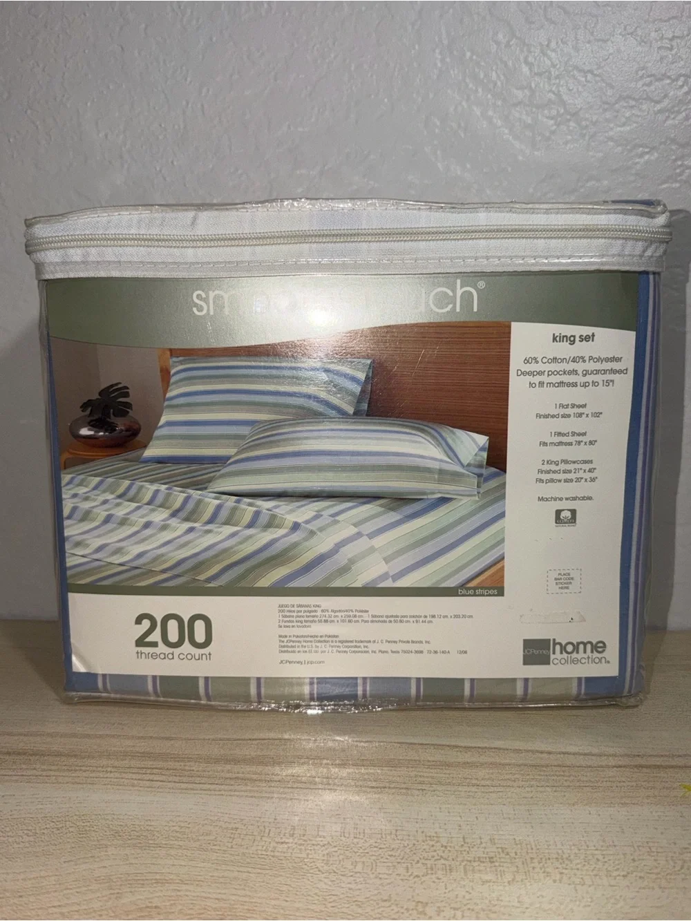 NWT JCPenney King Sheet Set 4 PC Bed Sheets Vintage Striped Bedding New